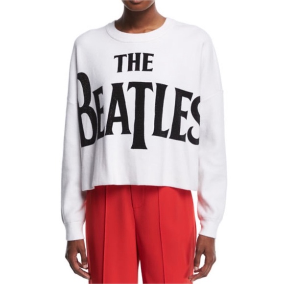 RARE Alice + Olivia "Quintin" sweatshirt beaded The Beatles™ graphic at front L. - Picture 2 of 6